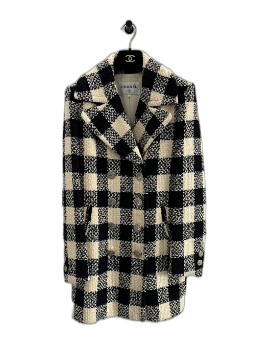 Chanel Black and Beige Checkered Coat