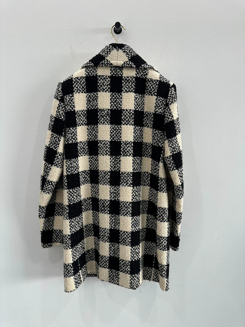 Chanel Black and Beige Checkered Coat
