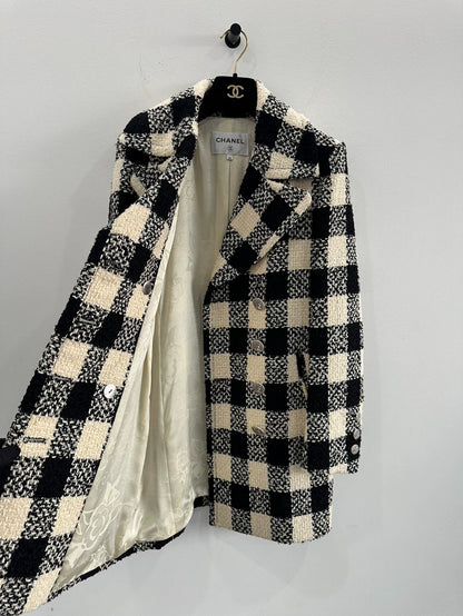Chanel Black and Beige Checkered Coat