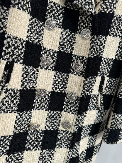 Chanel Black and Beige Checkered Coat