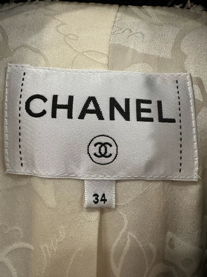Chanel Black and Beige Checkered Coat