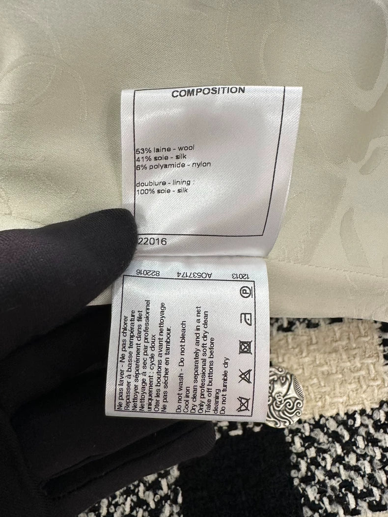 Chanel Black and Beige Checkered Coat