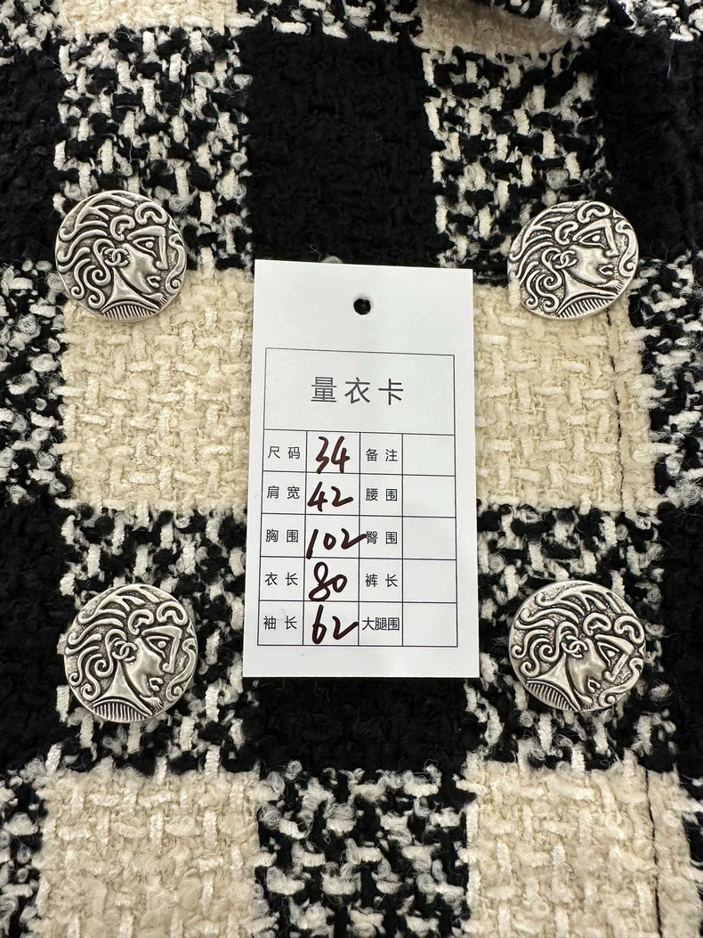 Chanel Black and Beige Checkered Coat