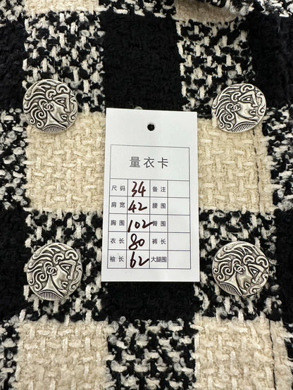 Chanel Black and Beige Checkered Coat