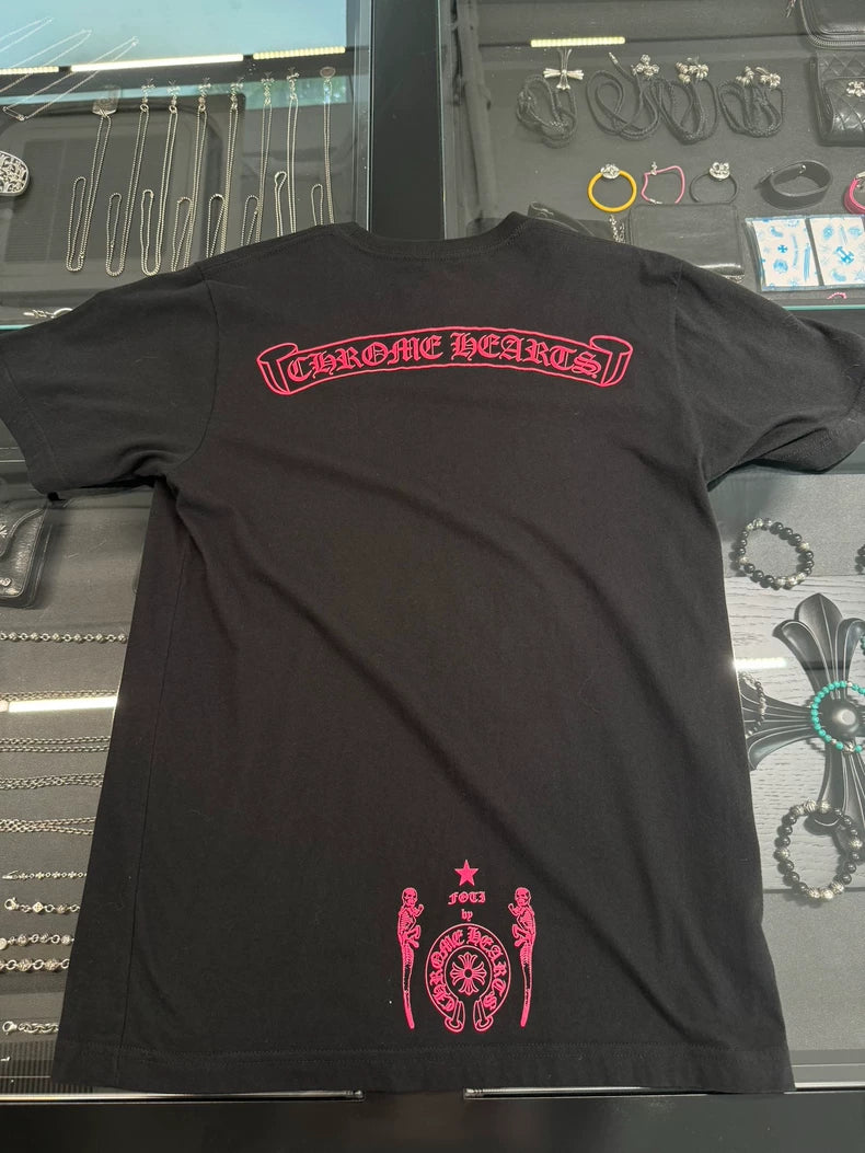 Chrome Hearts Black Red Skull Short Sleeve Tee-yf