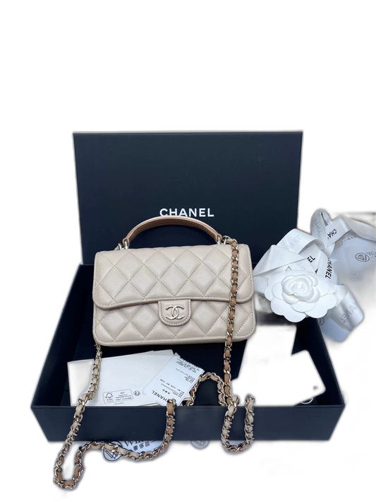 Chanel WOC Mini Bag in Beige Leather