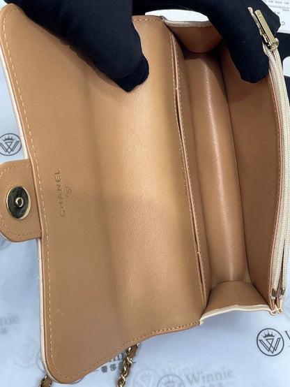 Chanel WOC Mini Bag in Beige Leather