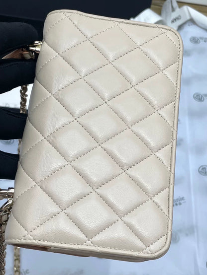 Chanel WOC Mini Bag in Beige Leather