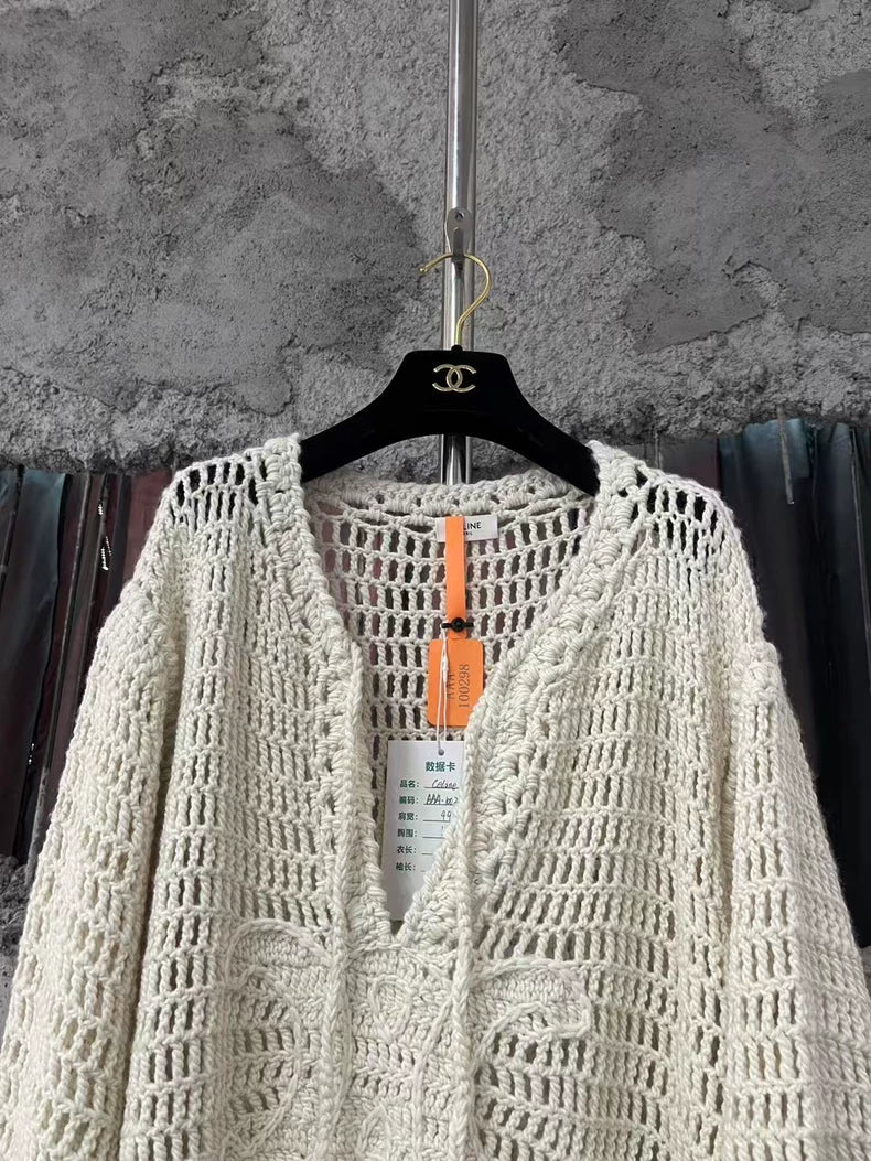 Celine Hollow Knit Sweater in Cream Color