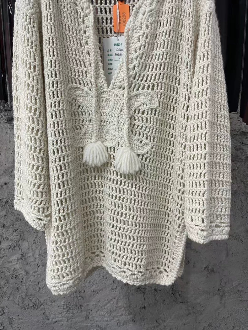 Celine Hollow Knit Sweater in Cream Color