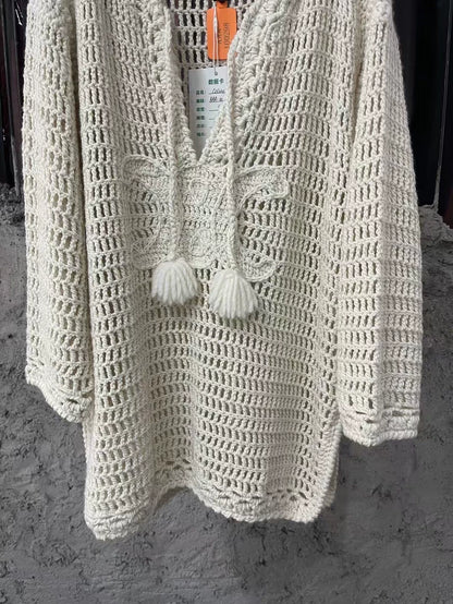 Celine Hollow Knit Sweater in Cream Color