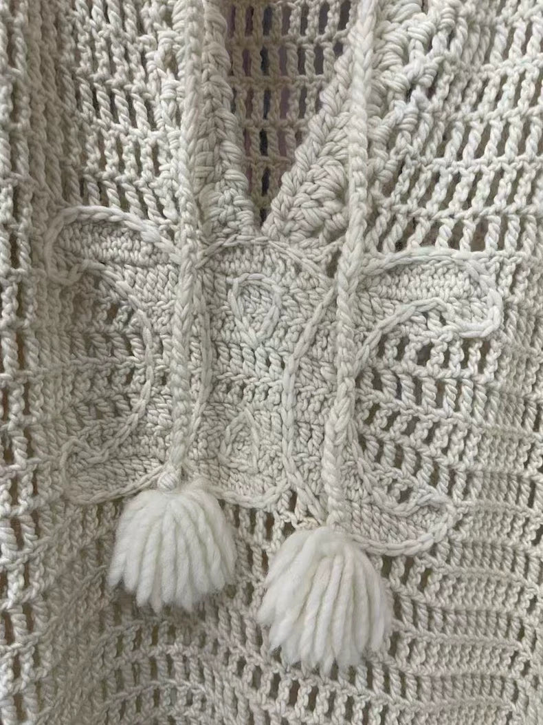 Celine Hollow Knit Sweater in Cream Color