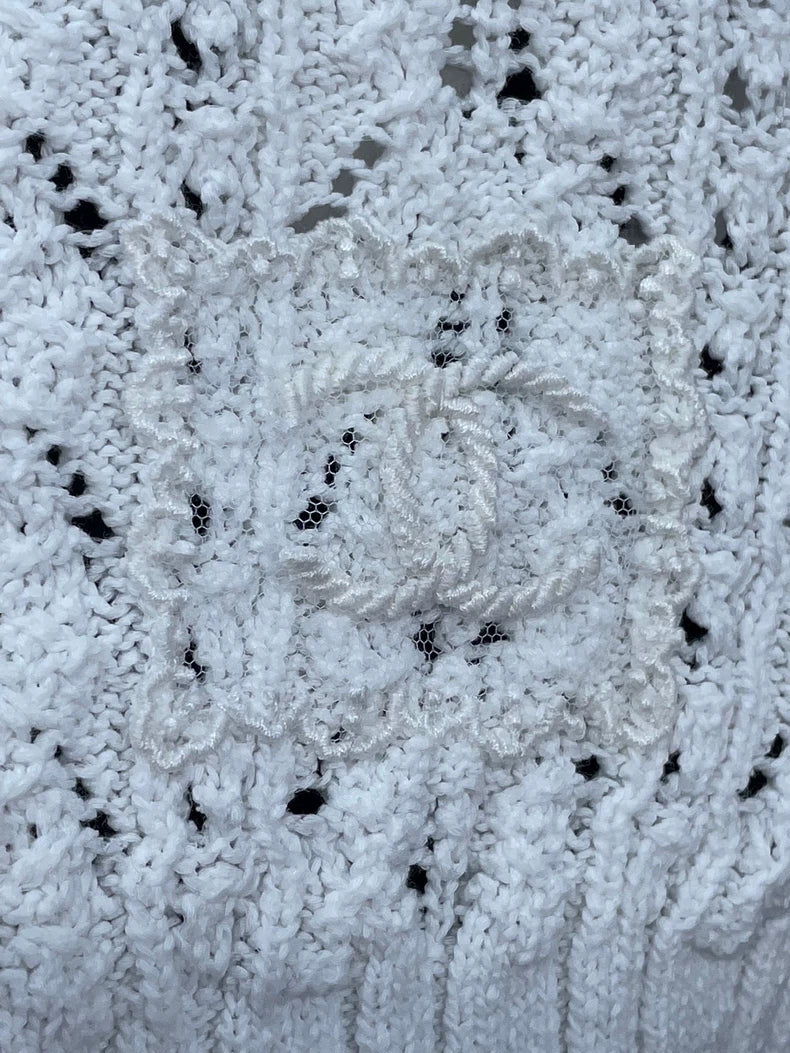 Chanel White Knit Sweater with Floral Detail
