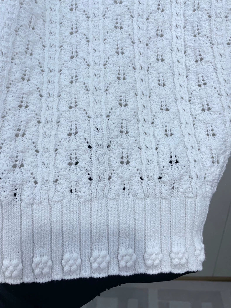 Chanel White Knit Sweater with Floral Detail