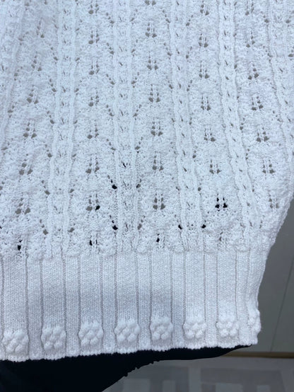 Chanel White Knit Sweater with Floral Detail