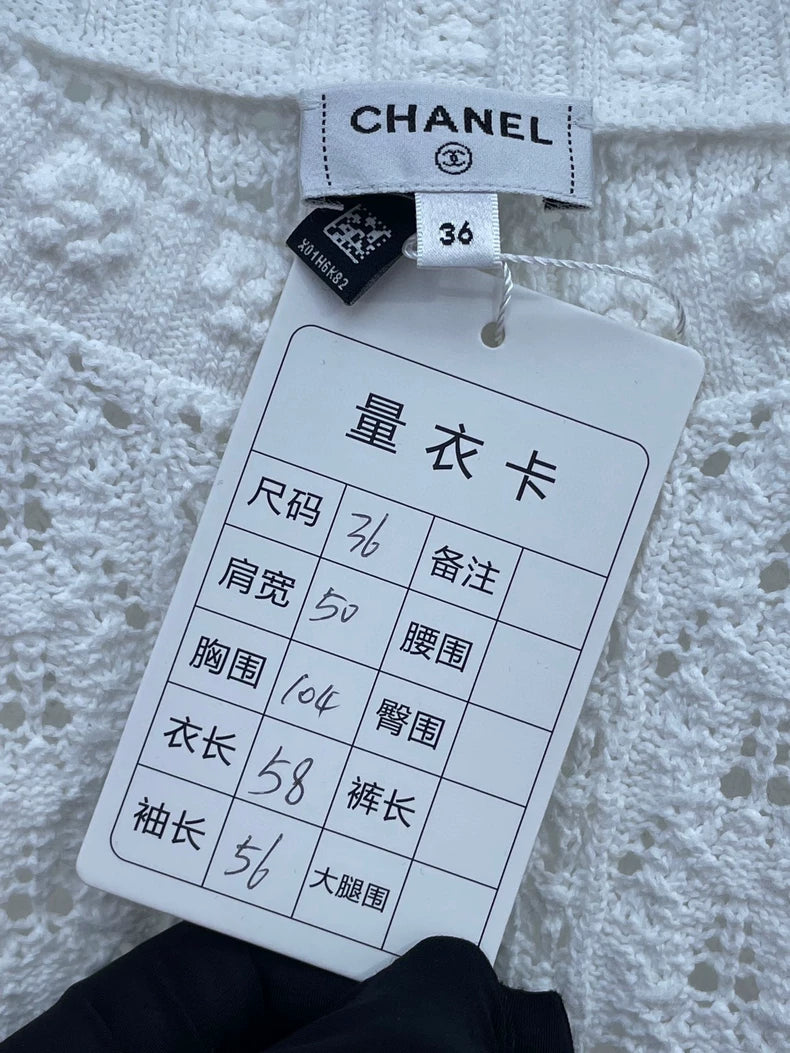 Chanel White Knit Sweater with Floral Detail