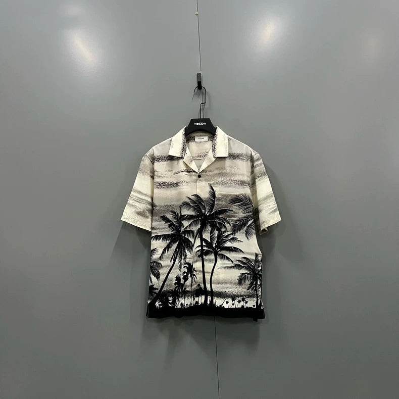Celine Palm Tree Print Short Sleeve Shirt-yf