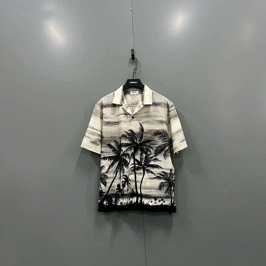 Celine Palm Tree Print Short Sleeve Shirt-yf