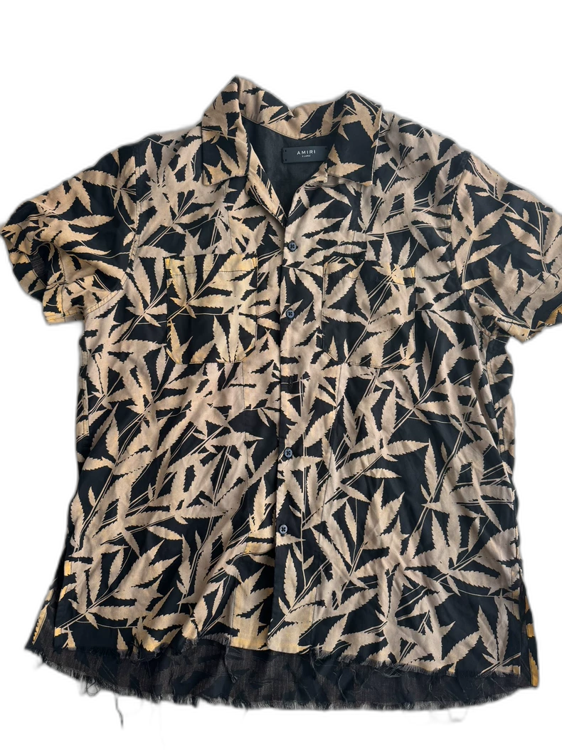 Black Leaf Print Short Sleeve Shirt