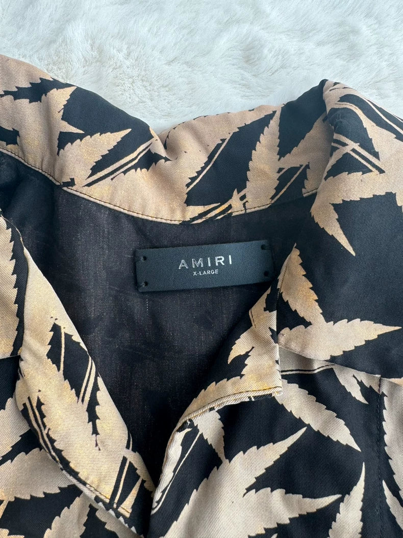 Black Leaf Print Short Sleeve Shirt