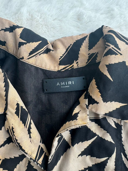 Black Leaf Print Short Sleeve Shirt