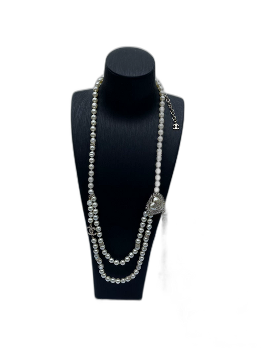 Chanel Pearl Chain Necklace With Heart