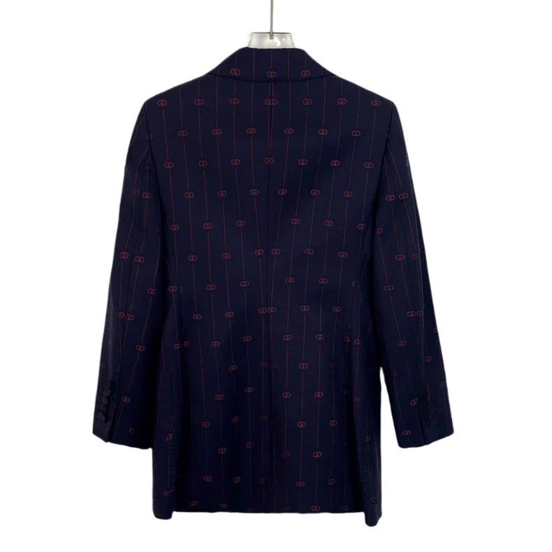 Gucci Deep Blue Logo Print Wool Blazer
