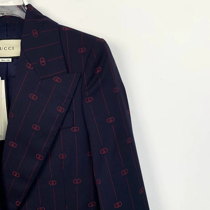 Gucci Deep Blue Logo Print Wool Blazer