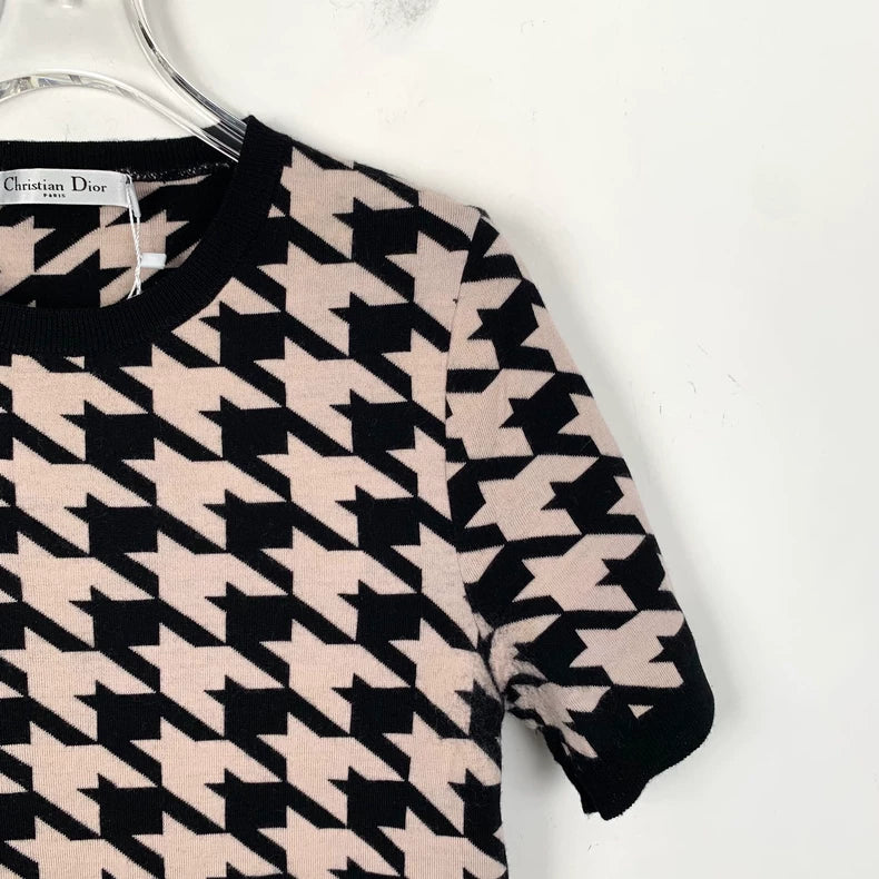Dior Houndstooth Cotton Short Sleeve T-Shirt
