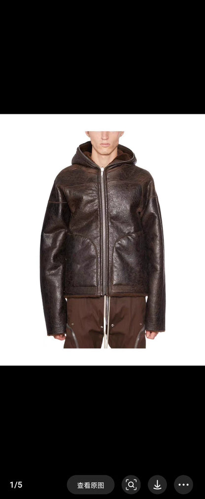 Rick Owens Brown Reversible Leather Jacket