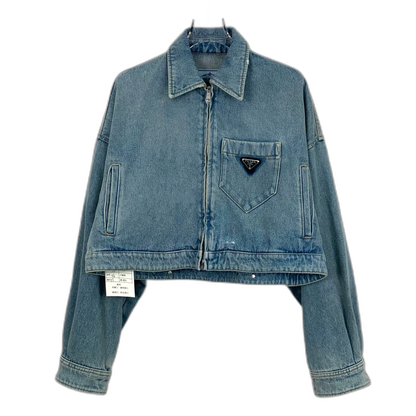 Blue Prada Cotton Zip Denim Jacket