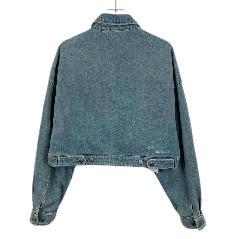 Blue Prada Cotton Zip Denim Jacket
