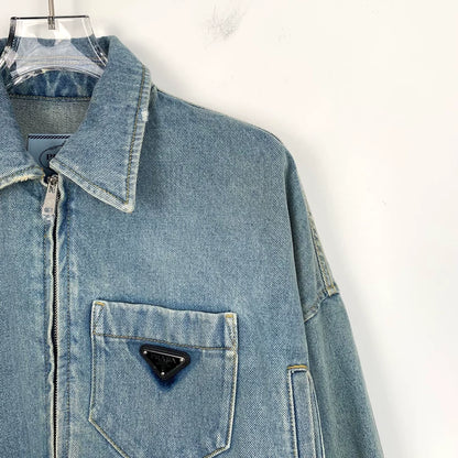 Blue Prada Cotton Zip Denim Jacket