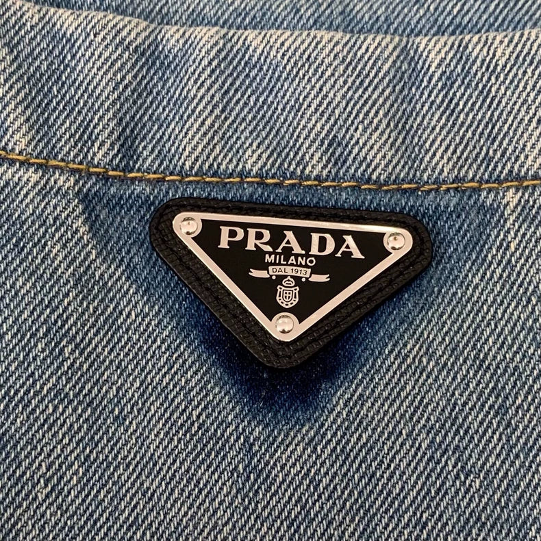 Blue Prada Cotton Zip Denim Jacket