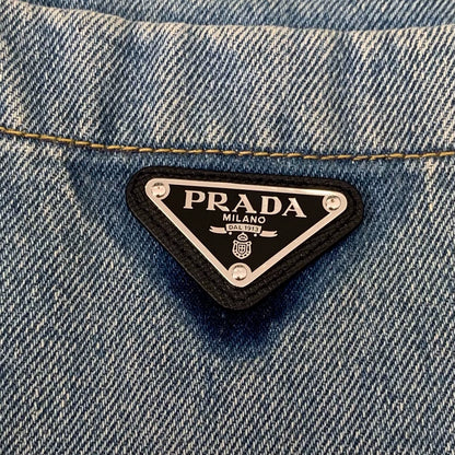 Blue Prada Cotton Zip Denim Jacket