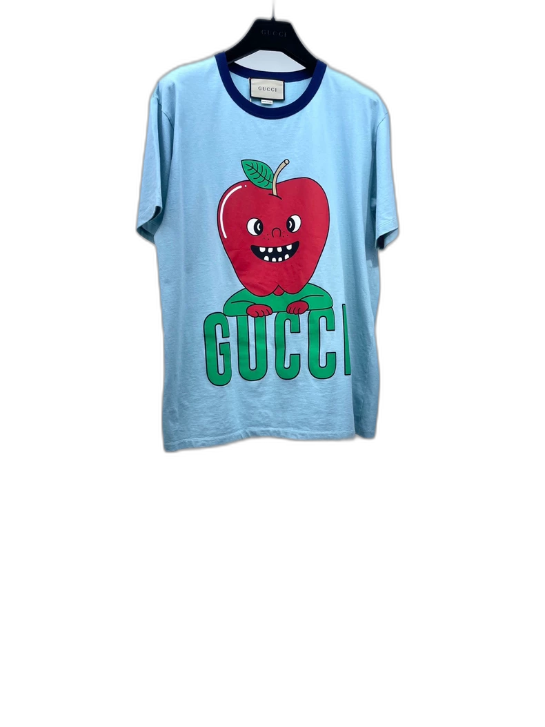 Gucci Blue Apple Print Short Sleeve T-Shirt