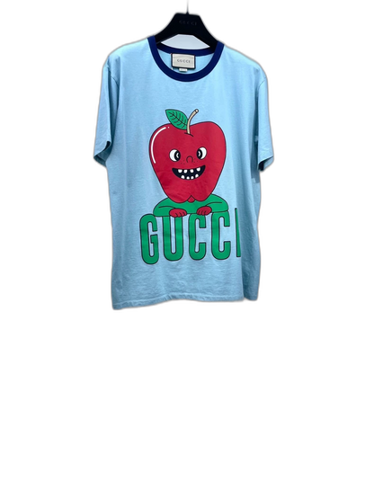 Gucci Blue Apple Print Short Sleeve T-Shirt
