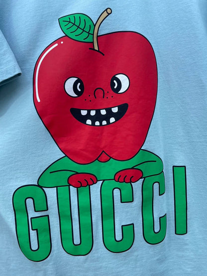 Gucci Blue Apple Print Short Sleeve T-Shirt