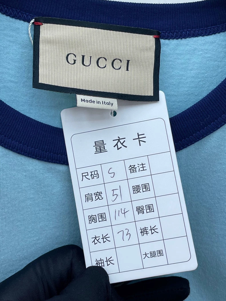 Gucci Blue Apple Print Short Sleeve T-Shirt