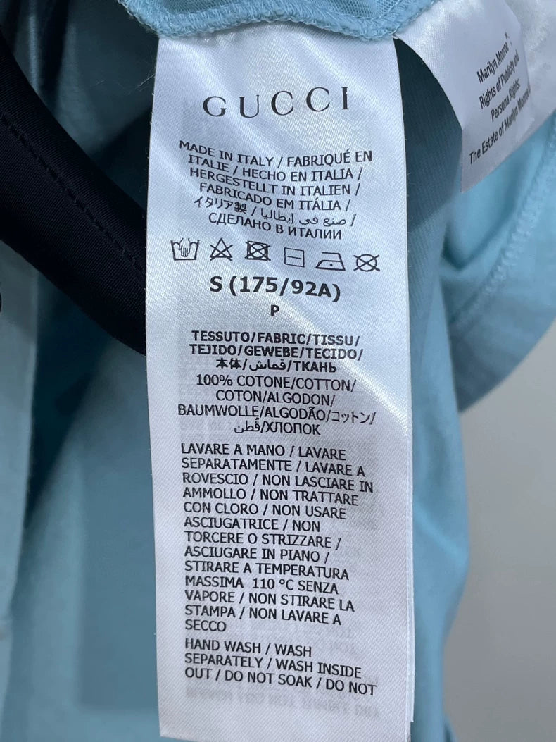 Gucci Blue Apple Print Short Sleeve T-Shirt