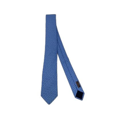 Hermes Blue Silk Tie with H Logo Embroidery