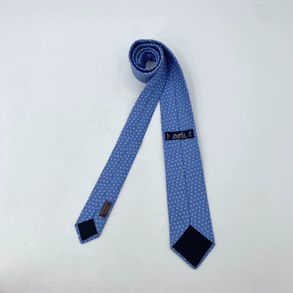 Hermes Blue Silk Tie with H Logo Embroidery