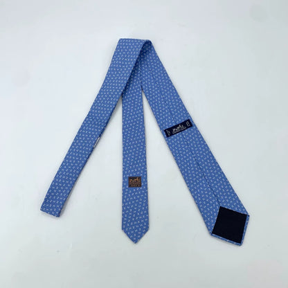 Hermes Blue Silk Tie with H Logo Embroidery
