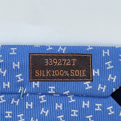 Hermes Blue Silk Tie with H Logo Embroidery
