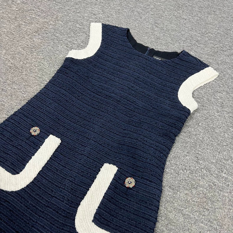 Chanel Classic Tweed Dress in Blue White
