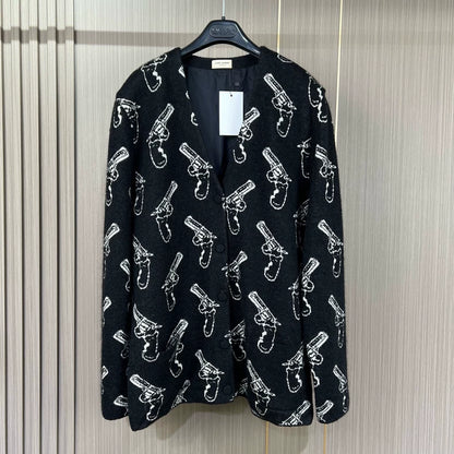 Saint Laurent Wool Cardigan with Gun Print
