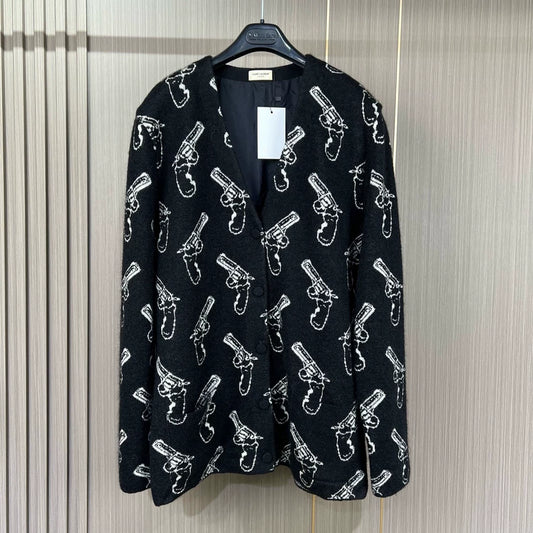 Saint Laurent Wool Cardigan with Gun Print