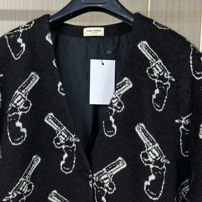 Saint Laurent Wool Cardigan with Gun Print