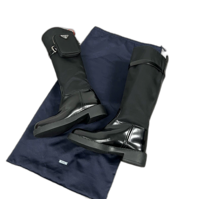 Prada High-Cut Knight Boots with Triangle Logo