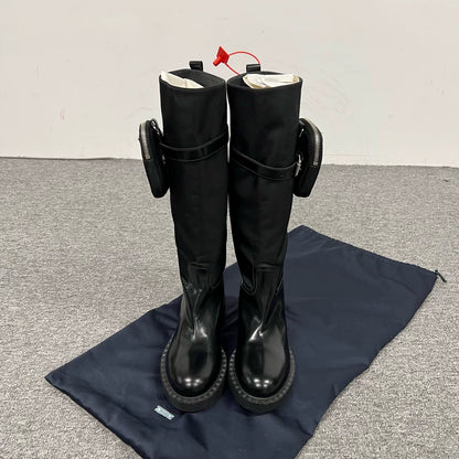Prada High-Cut Knight Boots with Triangle Logo